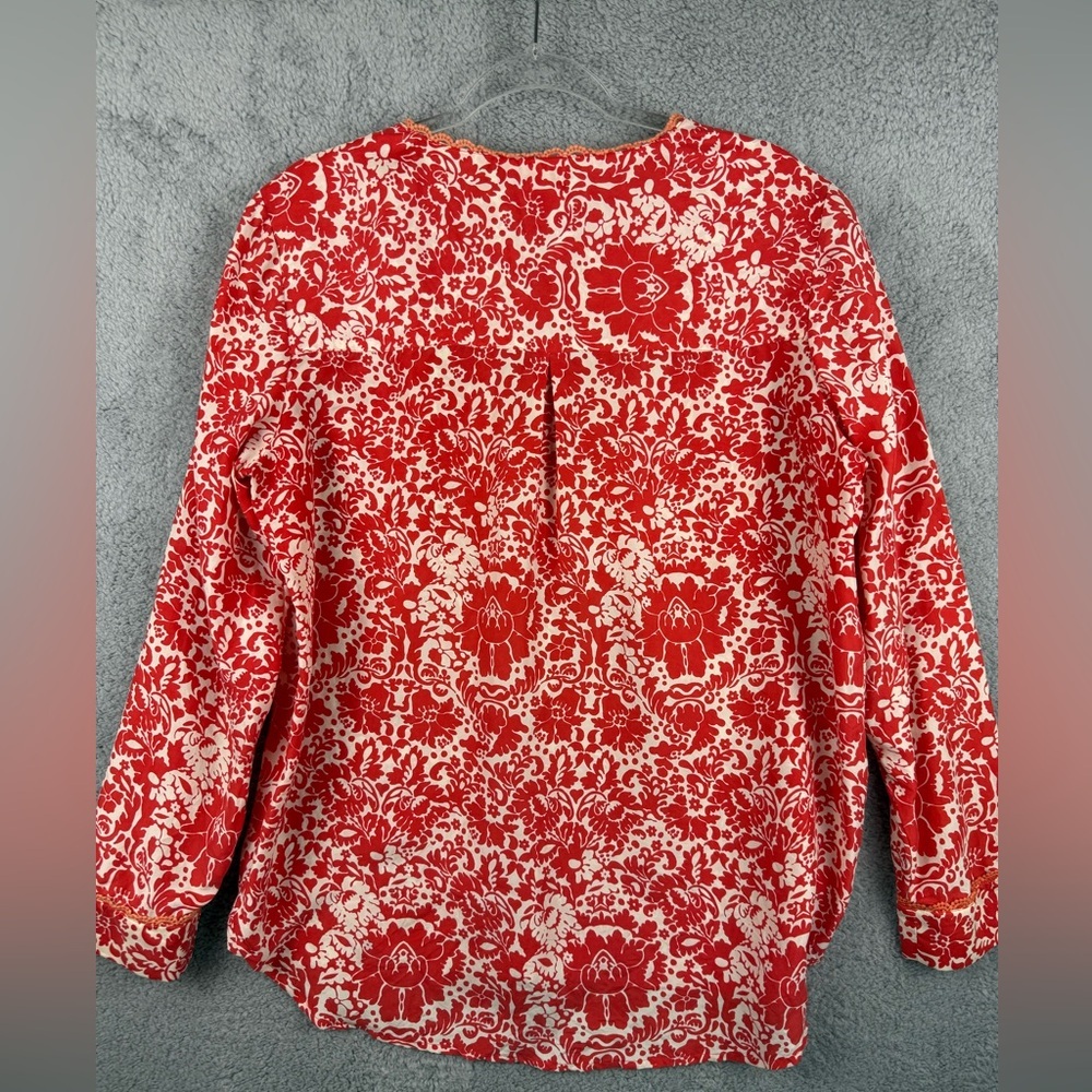 Sundance red floral silk blouse size large preowned - Picture 8 of 10